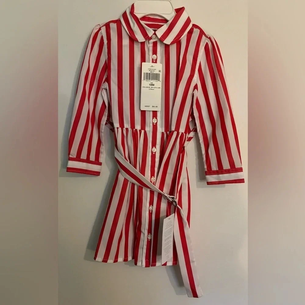 NWT Ralph Lauren‎ 18 mos Toddler Stripes Shirt Dress Diaper Cover Belt Red White
